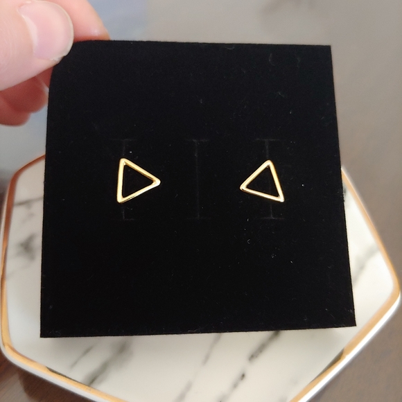 Gold Triangle Earrings - Picture 2 of 4